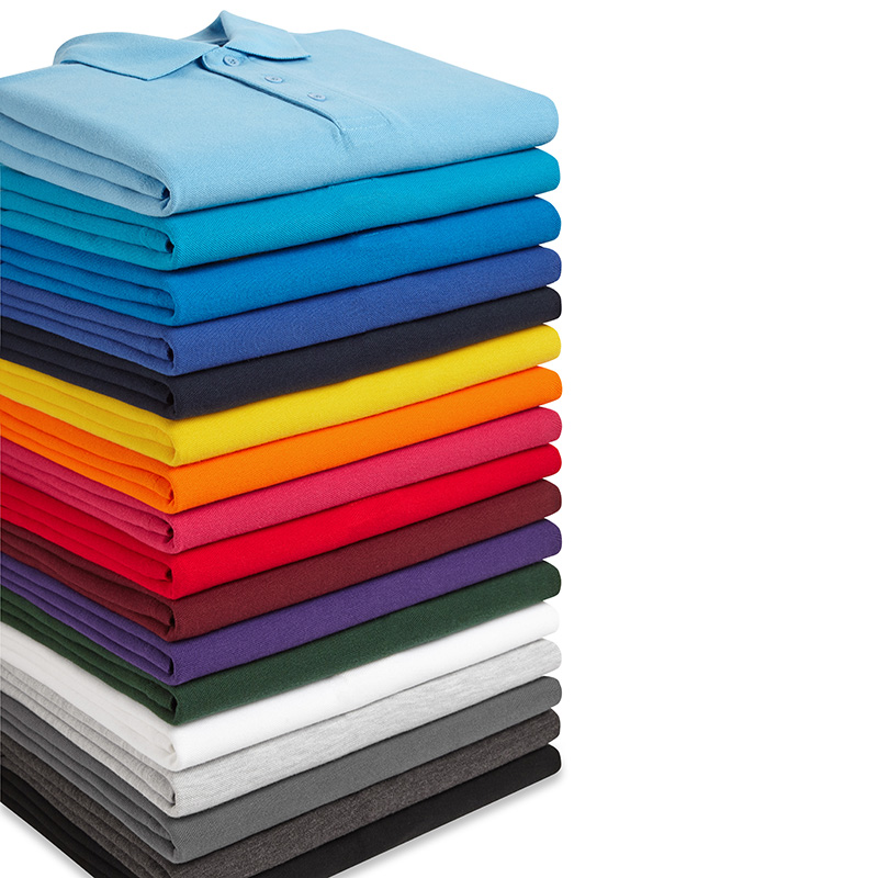 stack of coloured polo shirts